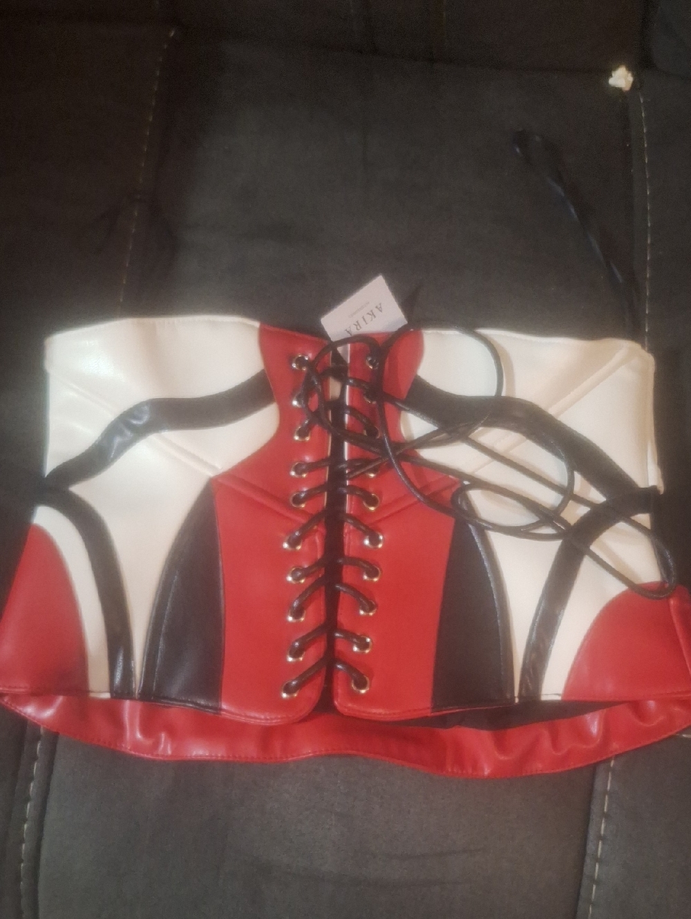 AKIRA Black & White Red Corset Belt Sz M